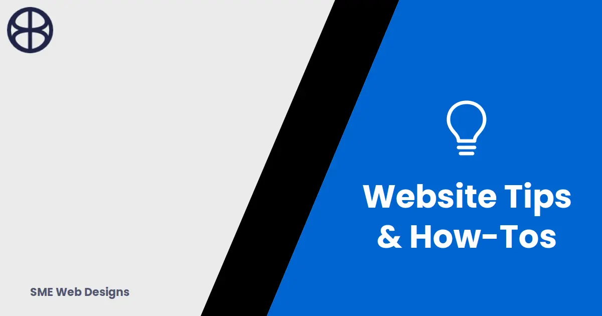 SME Web Designs default banner for the Website Tips and How-Tos blog category, showing a lightbulb icon